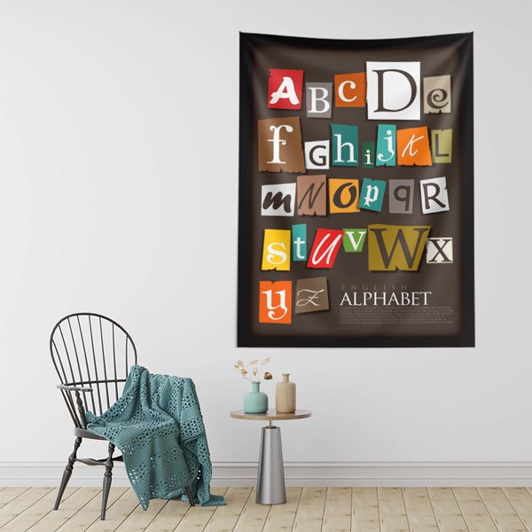 "Gazete Kupürü" İngilizce Alfabe Duvar Örtüsü 8426