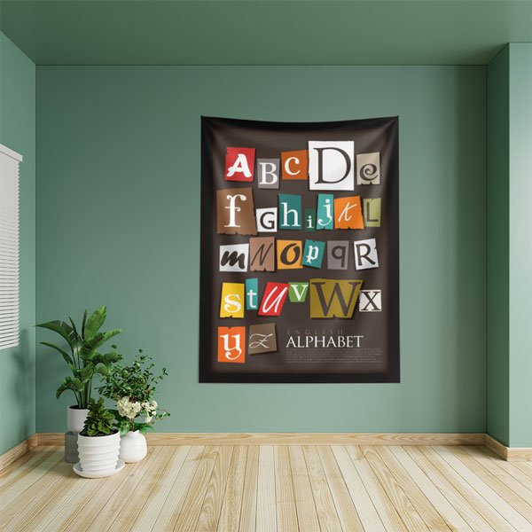 "Gazete Kupürü" İngilizce Alfabe Duvar Örtüsü 8426