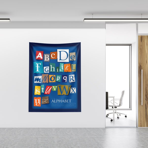 Koyu Mavi "Gazete Kupürü" İngilizce Alfabe Duvar Örtüsü 8427