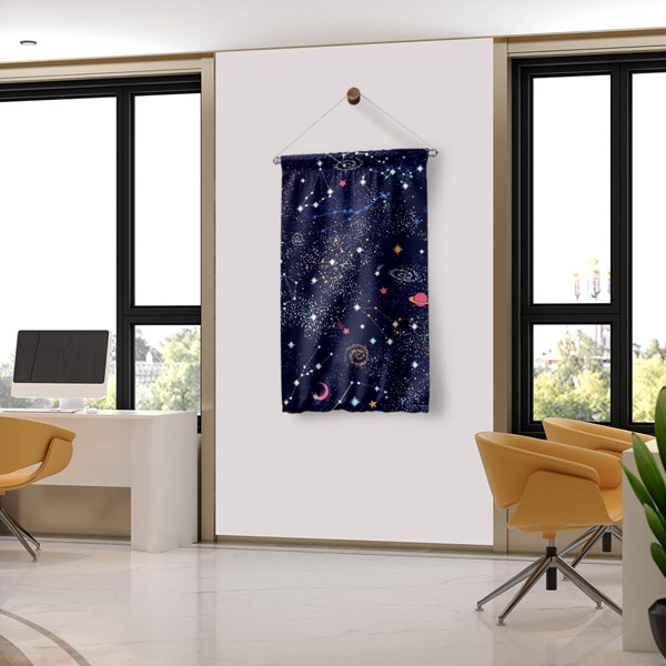 Yıldız Haritası ve Takımyıldızlar Temalı Dekoratif Duvar Flaması - Kozmik Gece Gökyüzü 10288-DF