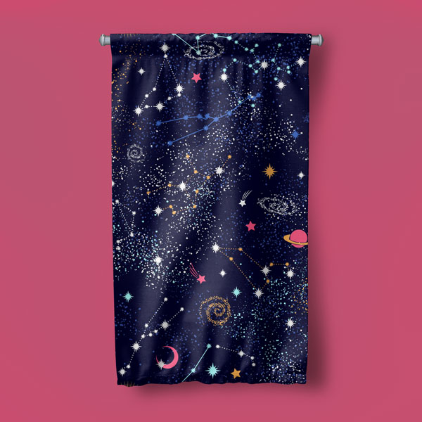 Yıldız Haritası ve Takımyıldızlar Temalı Dekoratif Duvar Flaması - Kozmik Gece Gökyüzü 10288-DF