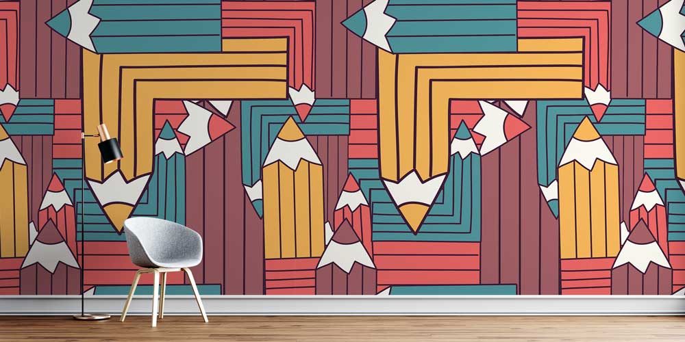 school-wall-decoration-1042-00 Geometrik Kalem Desenli Eğitici Duvar Kağıdı 1042