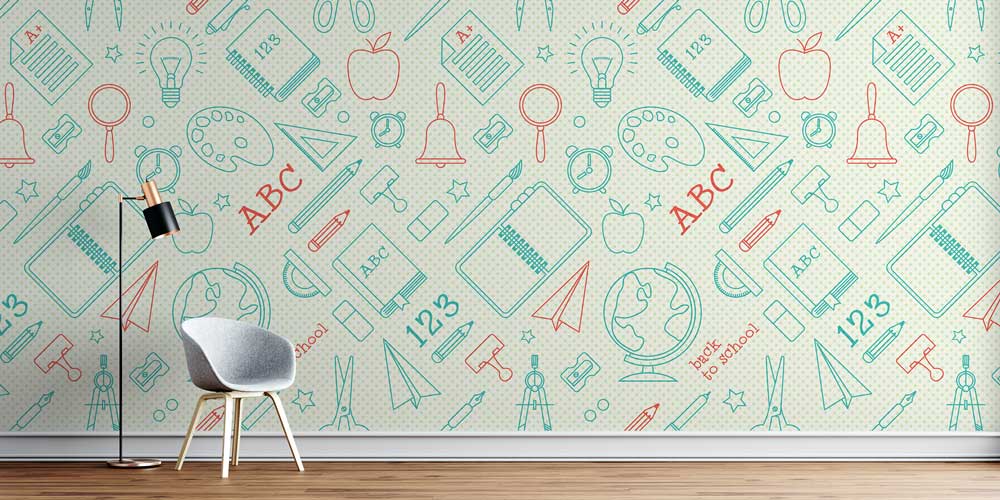 Eğitim Araçları Desenli Okul Temalı Duvar Kağıdı 1035