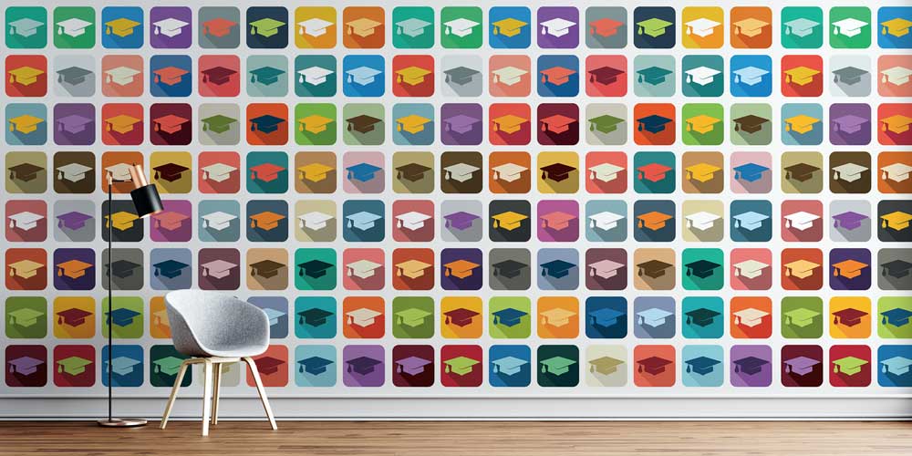 Mezuniyet Şapkaları Desenli Eğitici Duvar Kağıdı 1041