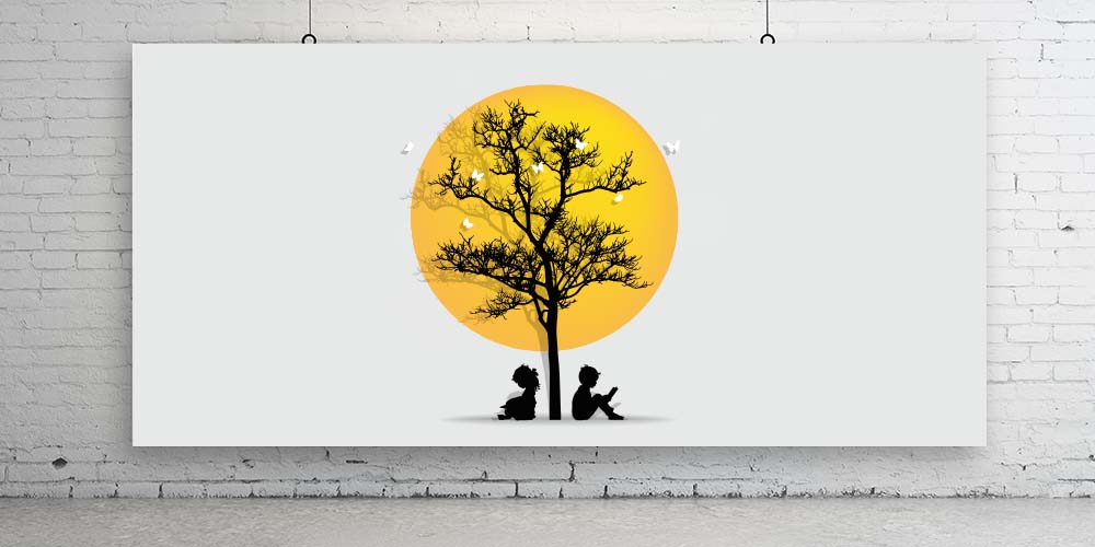 Okuyan Çocuklar ve Ağaç Silüeti Duvar Kağıdı 1081
