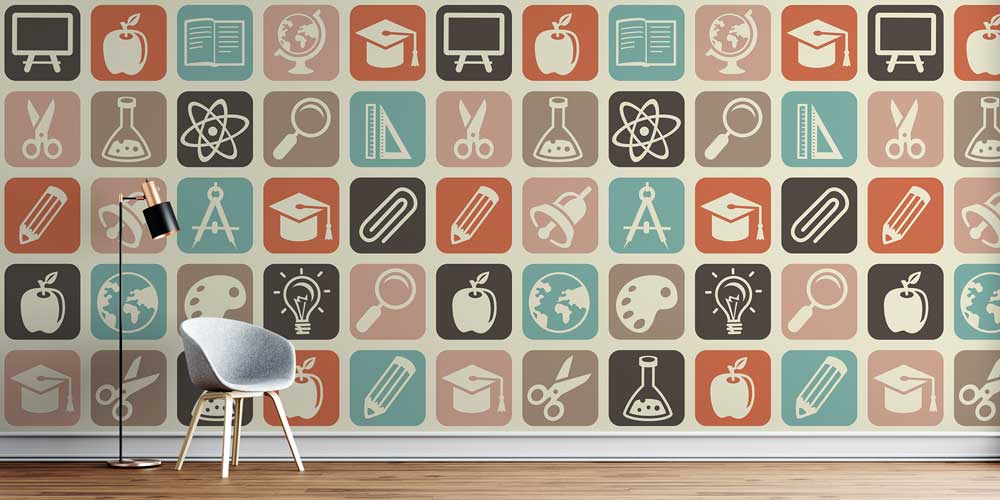 Eğitim Sembolleri Desenli Retro Duvar Kağıdı 1036