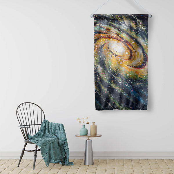 Spiral Galaksi Sanat Temalı Dekoratif Duvar Flaması - Kozmik Sanat ve Evren Görünümü 10287-DF