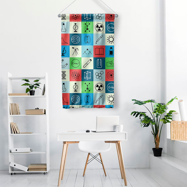 science-class-decoration-10277-01 Bilimsel Sembollü Duvar Flaması | Modern Eğitim Sınıfı Dekoru 10277-DF