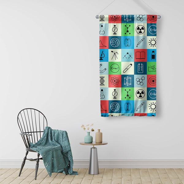 science-class-decoration-10277-03 Bilimsel Sembollü Duvar Flaması | Modern Eğitim Sınıfı Dekoru 10277-DF