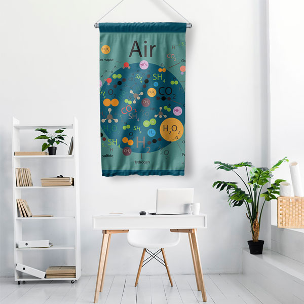 Hava Bileşenleri ve Molekül Temalı Dekoratif Duvar Flaması - Kimya ve Çevre Bilimi 10303-DF
