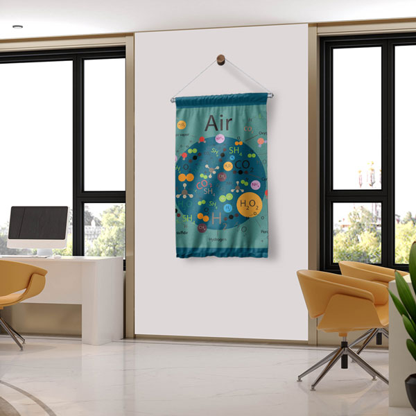 Hava Bileşenleri ve Molekül Temalı Dekoratif Duvar Flaması - Kimya ve Çevre Bilimi 10303-DF