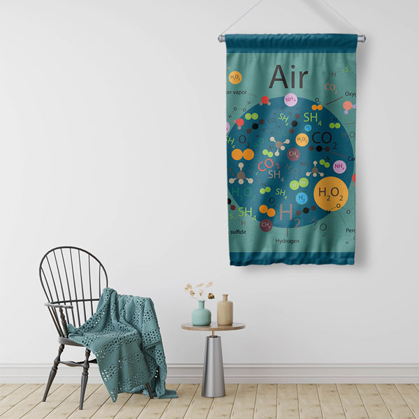 Hava Bileşenleri ve Molekül Temalı Dekoratif Duvar Flaması - Kimya ve Çevre Bilimi 10303-DF