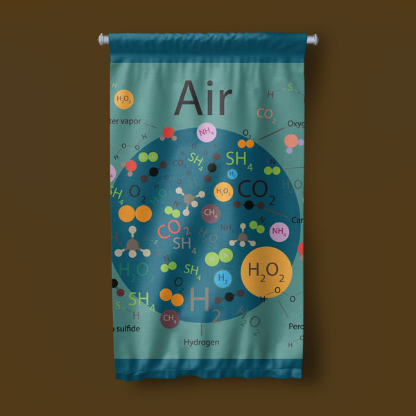 Hava Bileşenleri ve Molekül Temalı Dekoratif Duvar Flaması - Kimya ve Çevre Bilimi 10303-DF