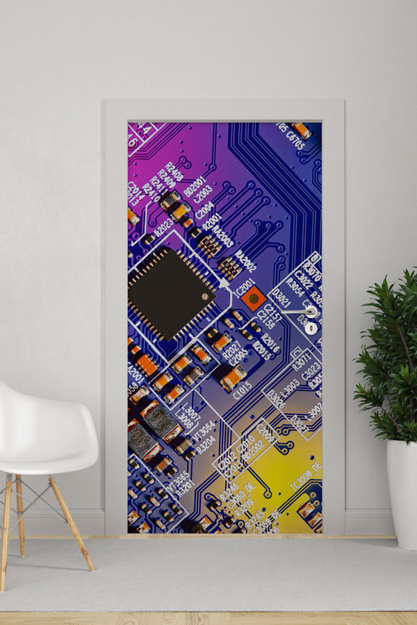 Devre Kartı Temalı Kapı Giydirme 8536