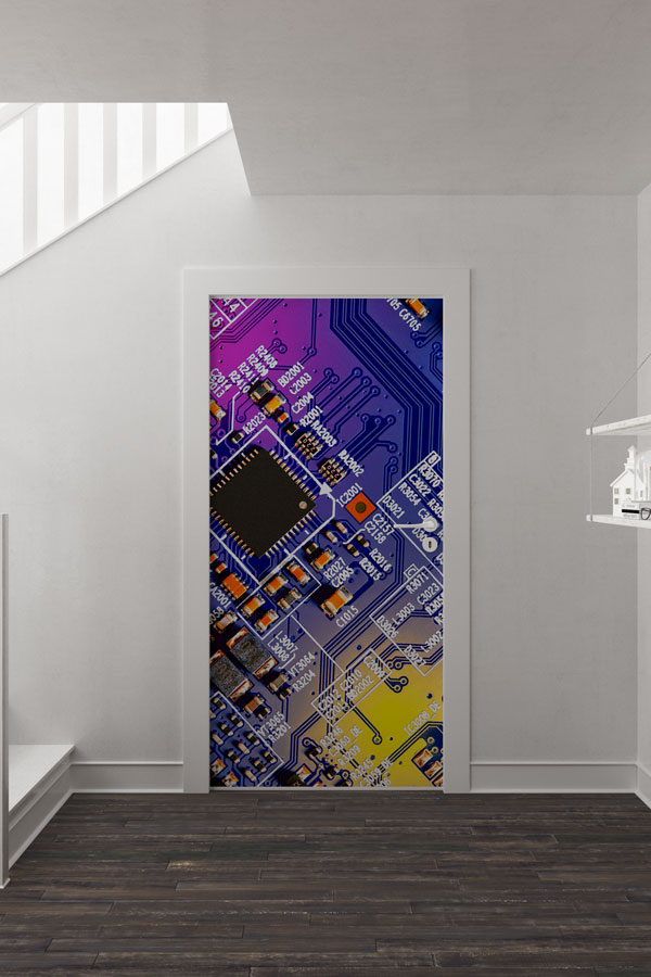 Devre Kartı Temalı Kapı Giydirme 8536