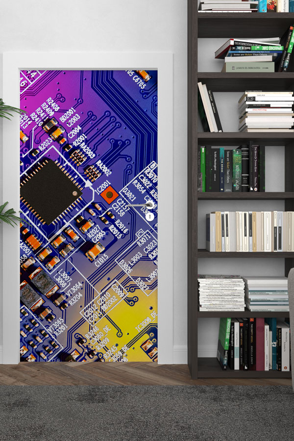 Devre Kartı Temalı Kapı Giydirme 8536