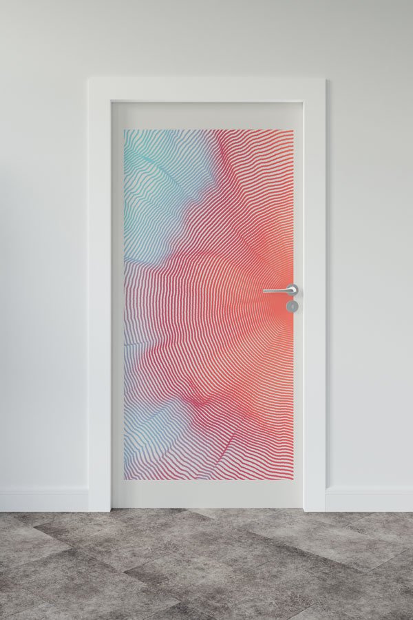 Soyut Dalgalı Çizgiler Okul Kapısı Giydirme - Bilim ve Sanat Sınıfları İçin 8612