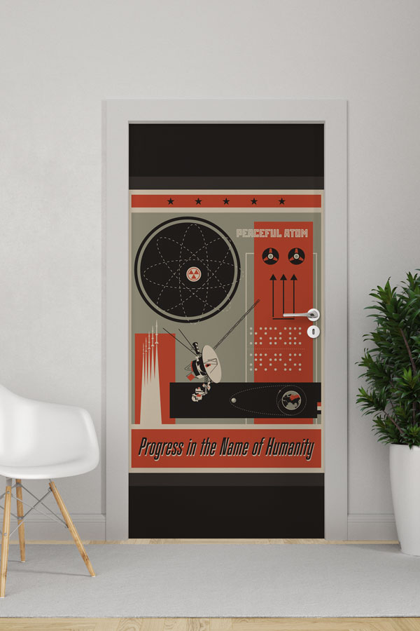 Retro Bilim ve Atom Enerjisi Temalı Okul Kapısı Giydirme 9304