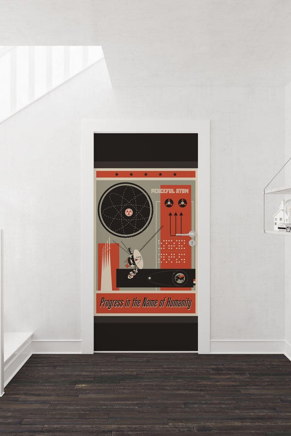 Retro Bilim ve Atom Enerjisi Temalı Okul Kapısı Giydirme 9304