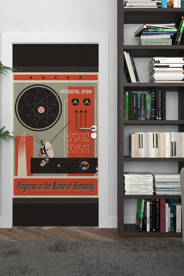 Retro Bilim ve Atom Enerjisi Temalı Okul Kapısı Giydirme 9304