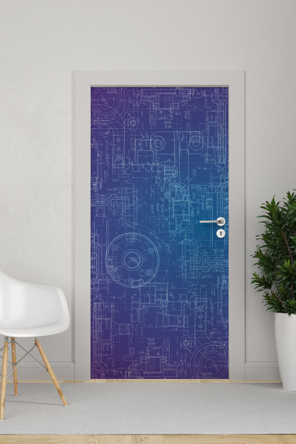 science-class-door-decor-8543-0 Mavi Teknik Çizim Temalı Kapı Giydirme | Fen ve Teknoloji Sınıfı Kapı Tasarımı 8543