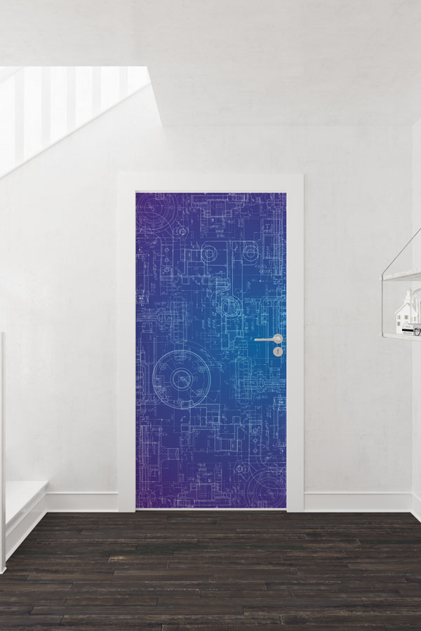science-class-door-decor-8543-01 Mavi Teknik Çizim Temalı Kapı Giydirme | Fen ve Teknoloji Sınıfı Kapı Tasarımı 8543