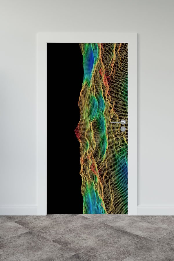 3D Topografik Ağ Desenli Okul Kapısı Giydirme - Bilim & Teknoloji Sınıfları İçin 8615