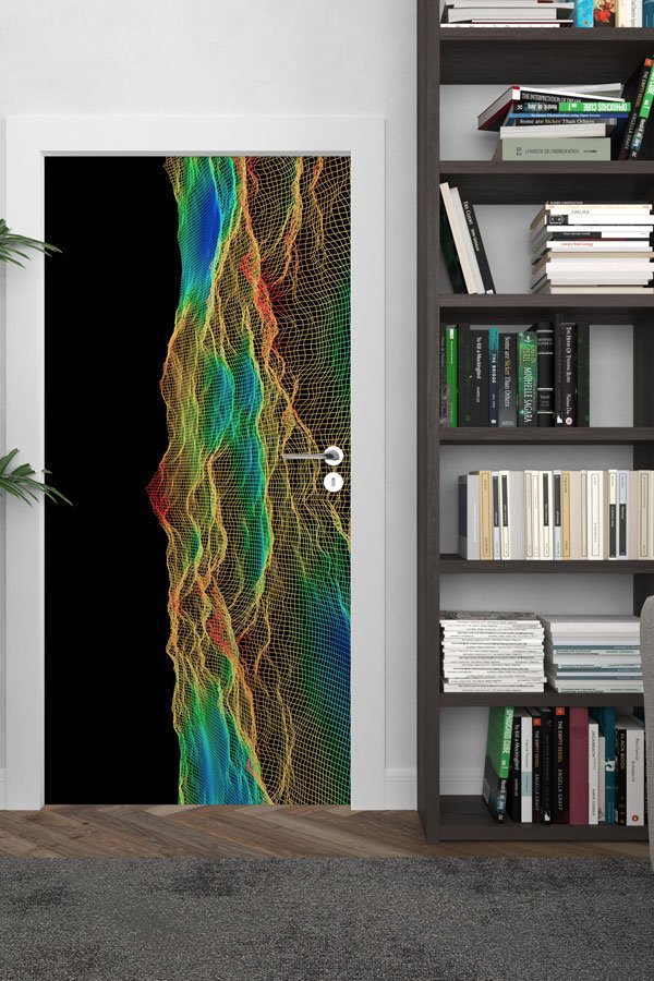 3D Topografik Ağ Desenli Okul Kapısı Giydirme - Bilim & Teknoloji Sınıfları İçin 8615