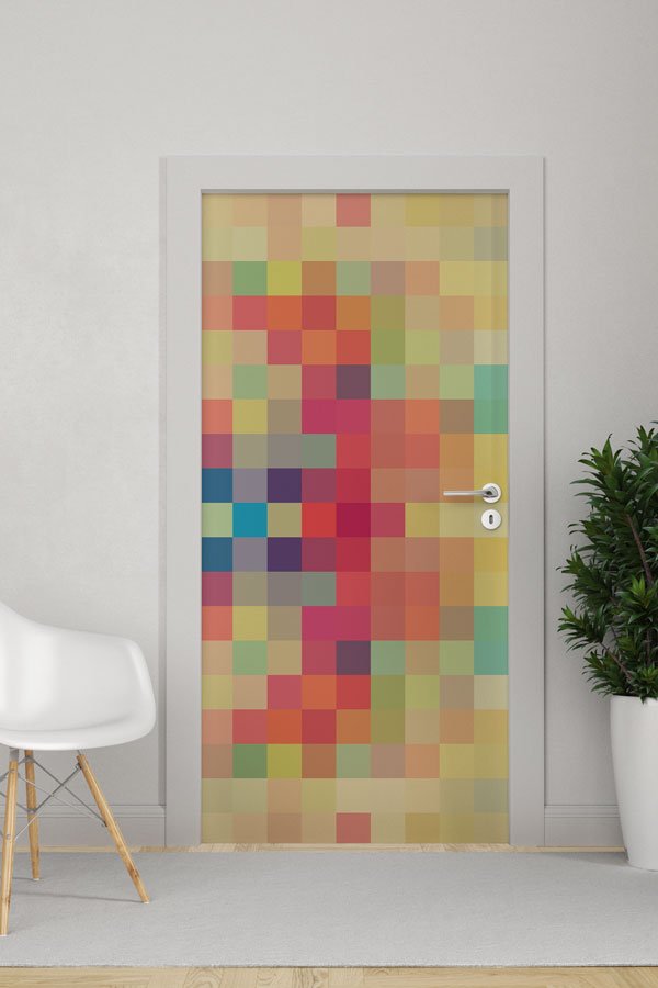 Renkli Mozaik Piksel Okul Kapısı Giydirme - Canlı ve Eğlenceli Sınıflar İçin 8625