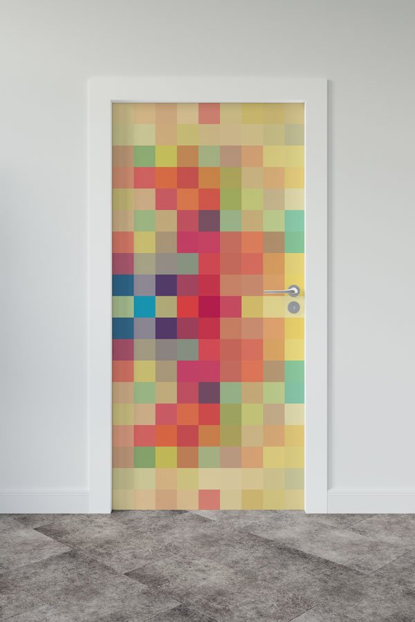 Renkli Mozaik Piksel Okul Kapısı Giydirme - Canlı ve Eğlenceli Sınıflar İçin 8625