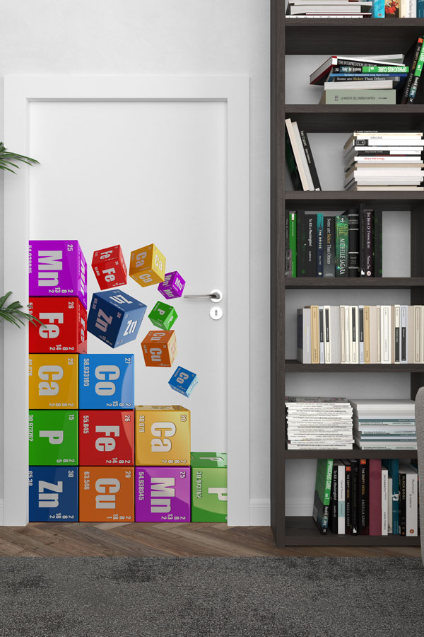 science-class-door-design-9291-02 Periyodik Tablo Element Küpleri Okul Kapısı Giydirme - Kimya ve Fen Sınıfları 9291