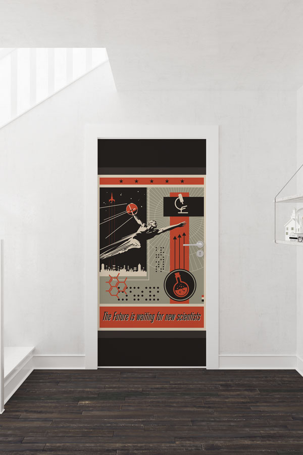 Retro Gelecek Bilim İnsanlarını Bekliyor Temalı Okul Kapısı Giydirme 9302