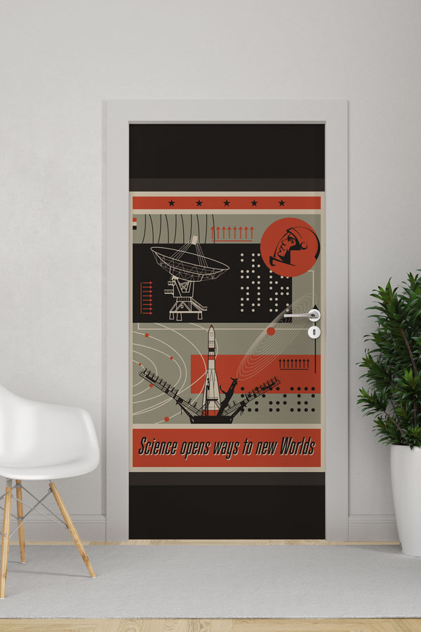 Retro Uzay ve Keşif Temalı Okul Kapısı Giydirme 9303