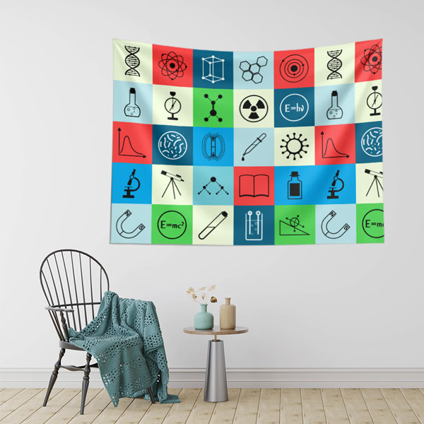 Bilim Temalı Kare Desenli Duvar Örtüsü - Çok Disiplinli Bilim İkonları 8226