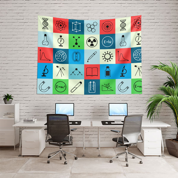 Bilim Temalı Kare Desenli Duvar Örtüsü - Çok Disiplinli Bilim İkonları 8226
