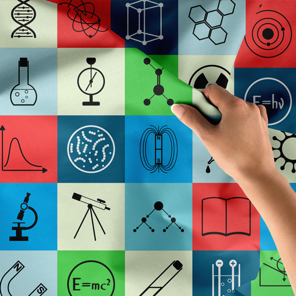 Bilim Temalı Kare Desenli Duvar Örtüsü - Çok Disiplinli Bilim İkonları 8226