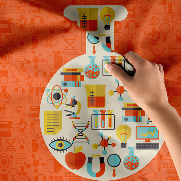 Bilim Temalı İkon Çerçeveli Duvar Örtüsü - Laboratuvar ve Eğitim 8230