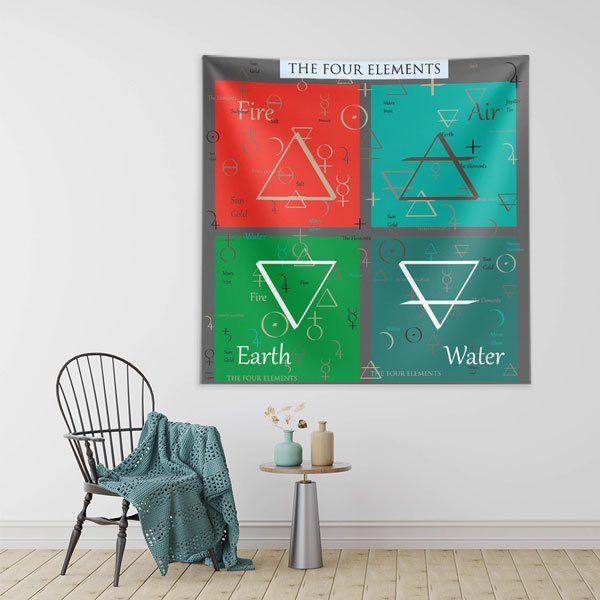 Dört Element Sembolleri Duvar Örtüsü - Bilim ve Felsefe Temalı 8517