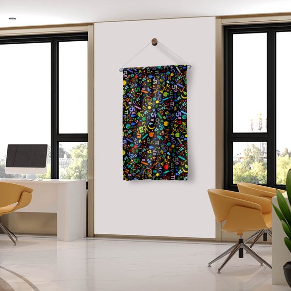 Renkli Bilim ve Matematik Sembolleri Dekoratif Duvar Flaması - Eğitici ve Eğlenceli Tasarım 10292