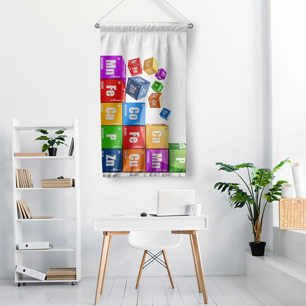 Periyodik Tablo Element Küpleri Dekoratif Duvar Flaması - Kimya ve Bilim Temalı Tasarım 10294-DF