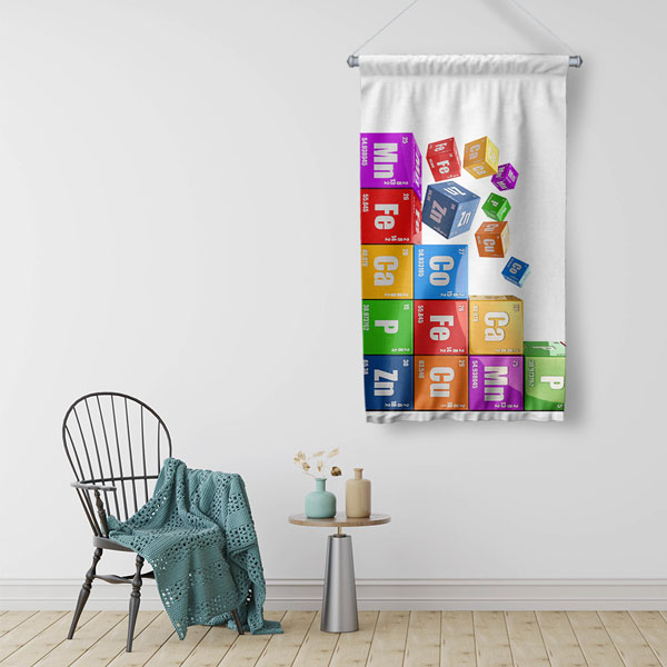 Periyodik Tablo Element Küpleri Dekoratif Duvar Flaması - Kimya ve Bilim Temalı Tasarım 10294-DF