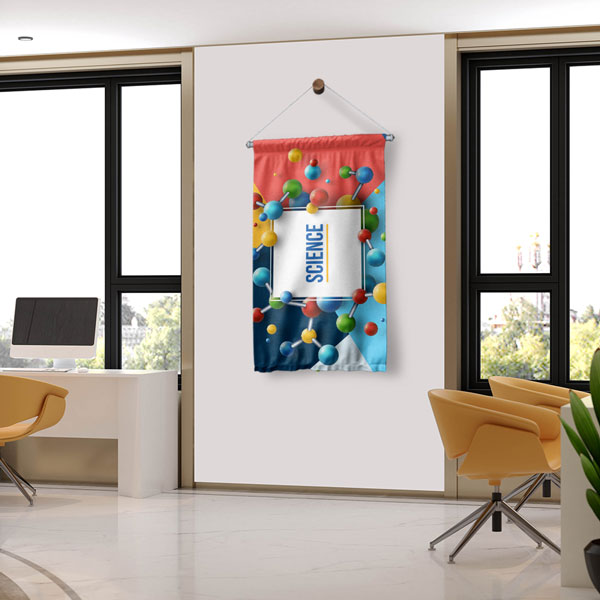 Molekül ve Geometrik Şekiller Temalı Dekoratif Duvar Flaması - "SCIENCE" Yazılı Modern Sanat 10297-DF