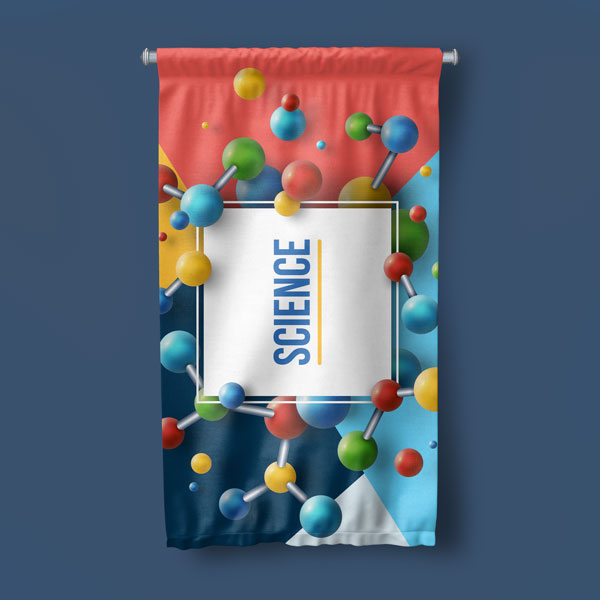 Molekül ve Geometrik Şekiller Temalı Dekoratif Duvar Flaması - "SCIENCE" Yazılı Modern Sanat 10297-DF