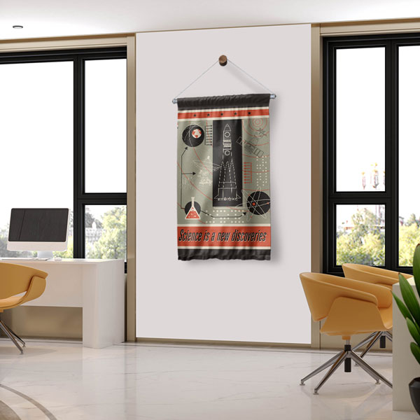 Retro Uzay ve Bilim Temalı Dekoratif Duvar Flaması - Vintage Keşif Afişi 10298-DF