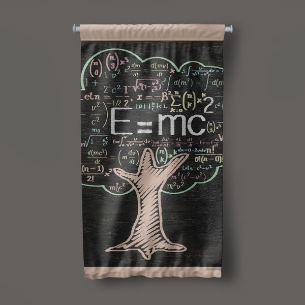 E=mc² Formülü ve Bilim Ağacı Temalı Dekoratif Duvar Flaması - Eğitici Kara Tahta Tasarımı 10304-DF