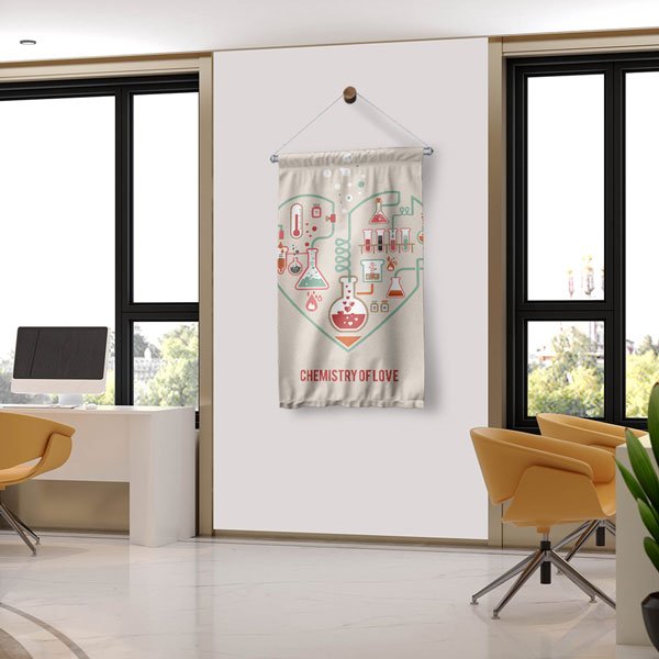 Kimya Temalı Kalp Desenli Dekoratif Duvar Flaması 10305-DF