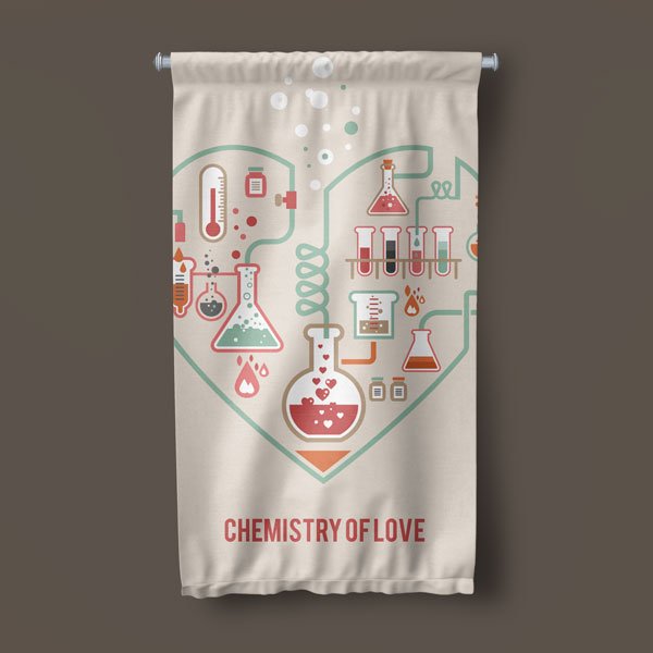 Kimya Temalı Kalp Desenli Dekoratif Duvar Flaması 10305-DF