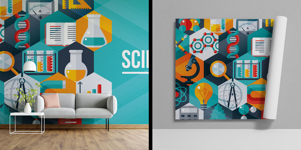 Fen Bilimleri Temalı Modern Duvar Kağıdı - Eğitim Kurumları için Sanatsal Duvar Giydirme 10320