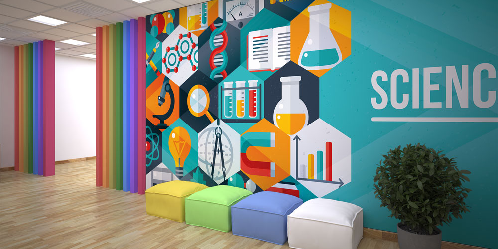 Fen Bilimleri Temalı Modern Duvar Kağıdı - Eğitim Kurumları için Sanatsal Duvar Giydirme 10320