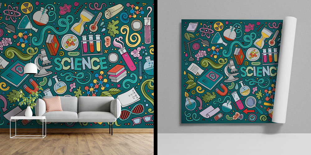 Fen Bilimleri Temalı Eğlenceli Duvar Kağıdı - Eğitim Kurumları için Sanatsal Duvar Giydirme 10321